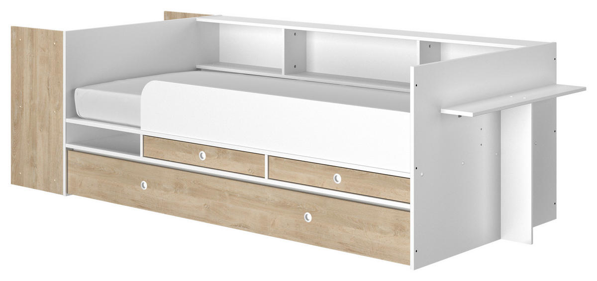 KREVET S PROSTOR. ZA ODLAGANJ   90/200 cm   bijela, boje hrasta  - bijela/boje hrasta, Moderno, drvni materijal (90/200cm) - MID.YOU