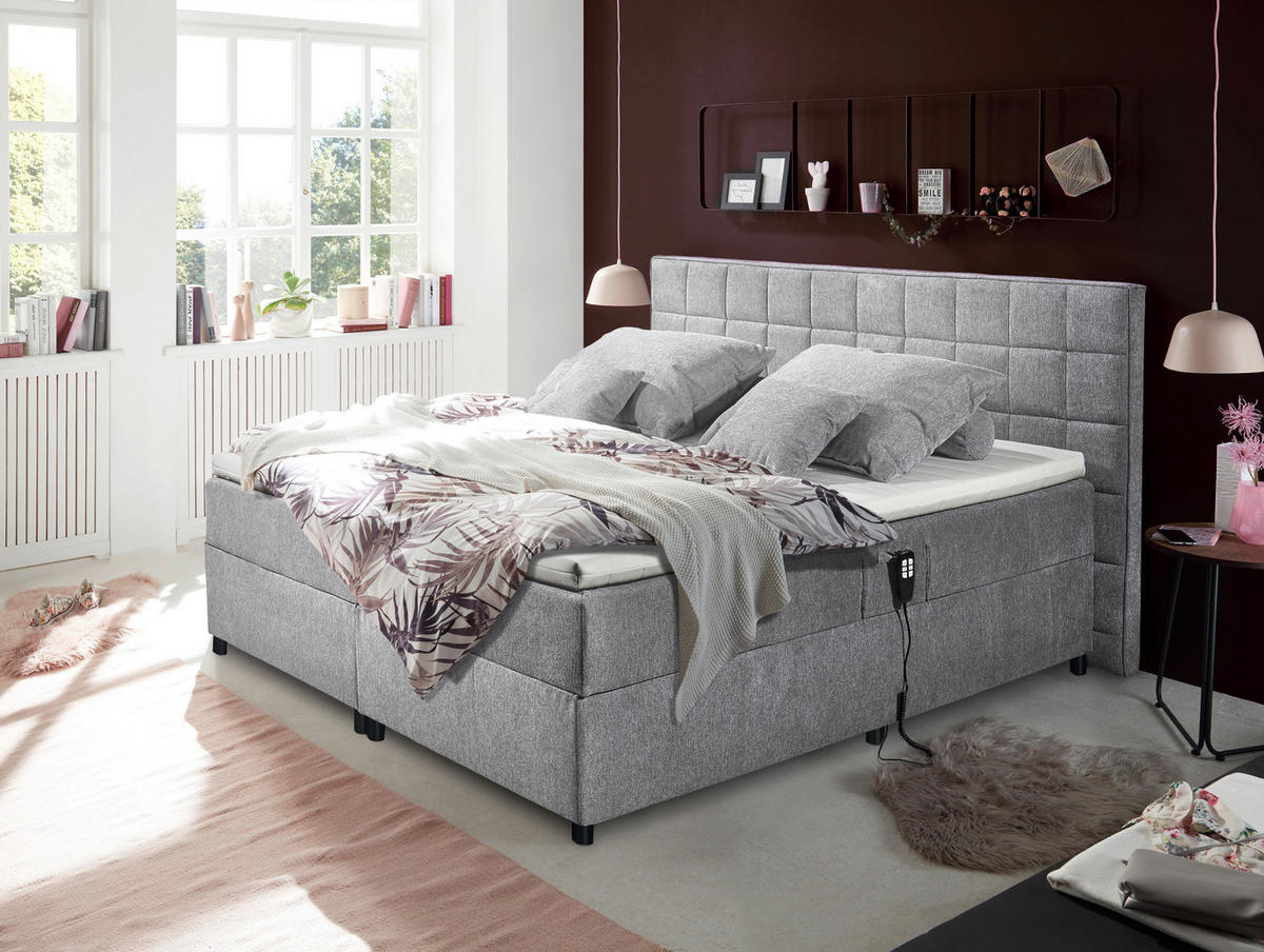 BOXSPRING-ÁGY 180/200 cm  világosszürke  - világosszürke/ezüstszínű, Basics, műanyag/faalapú anyag (180/200cm) - MID.YOU