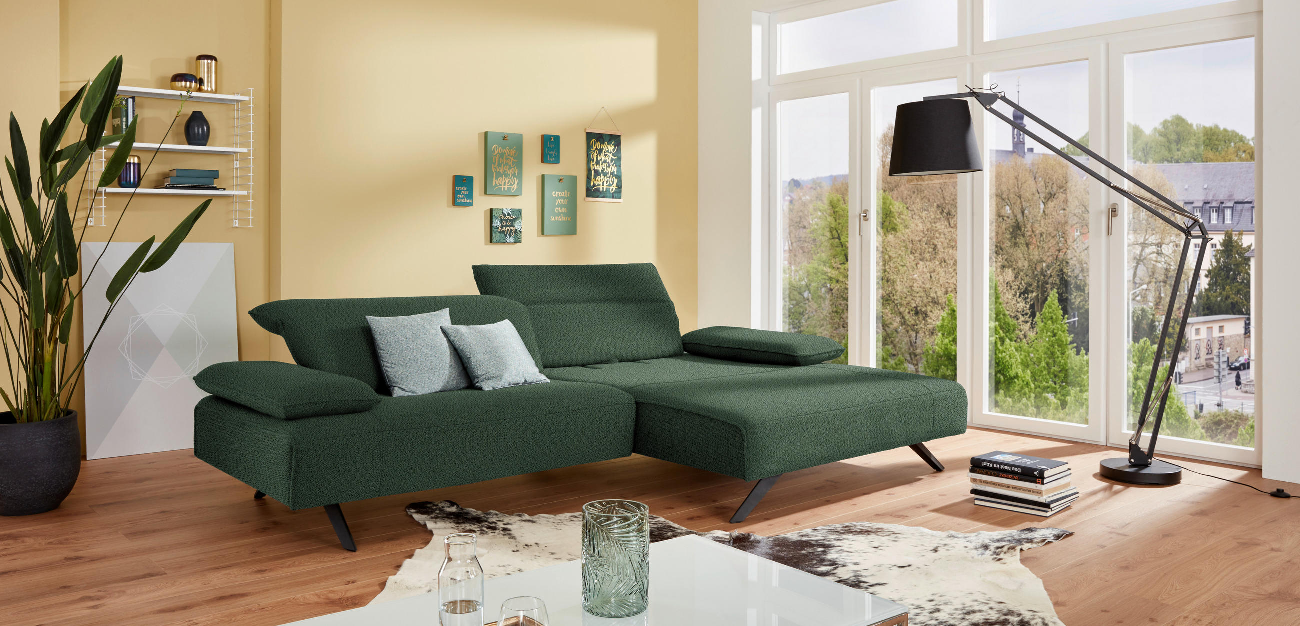 ECKSOFA in Flachgewebe Grün  - Anthrazit/Grün, Design, Textil/Metall (280/165cm) - Johann Jakob