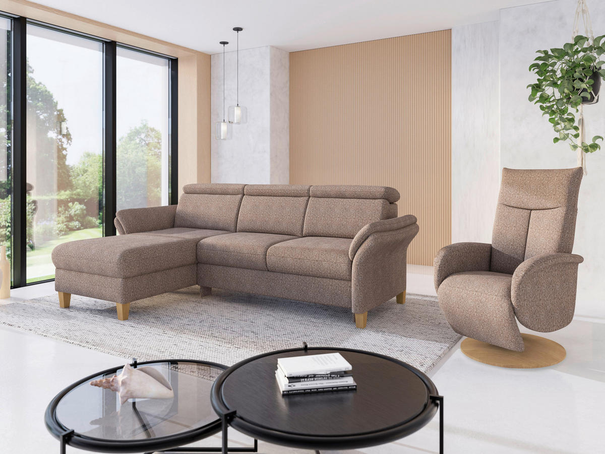 ECKSOFA GLENDALE E Cappuccino Chenille  - Eichefarben/Cappuccino, KONVENTIONELL, Holz/Textil (166/253cm) - Sit & More