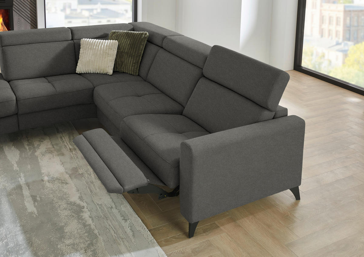 ECKSOFA Flachgewebe Anthrazit  - Anthrazit/Schwarz, Konventionell, Textil/Metall (214/276cm) - Beldomo System
