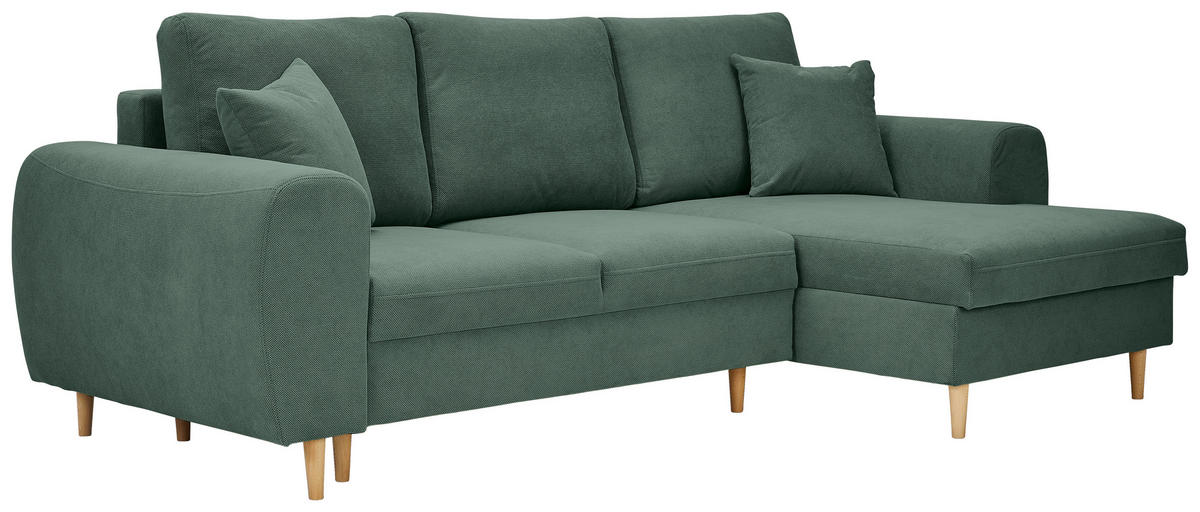 ECKSOFA in Webstoff Grün  - Naturfarben/Grün, Konventionell, Holz/Textil (250/145cm) - MID.YOU