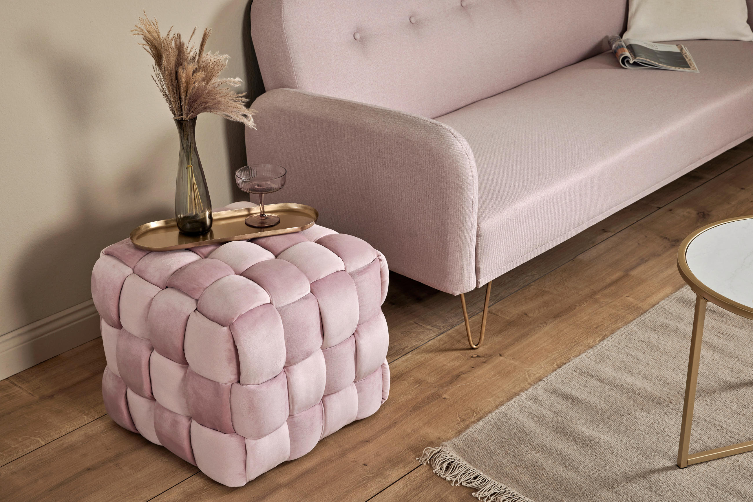 SITZWÜRFEL Samt  - Rosa, MODERN, Textil (50/43/50cm)
