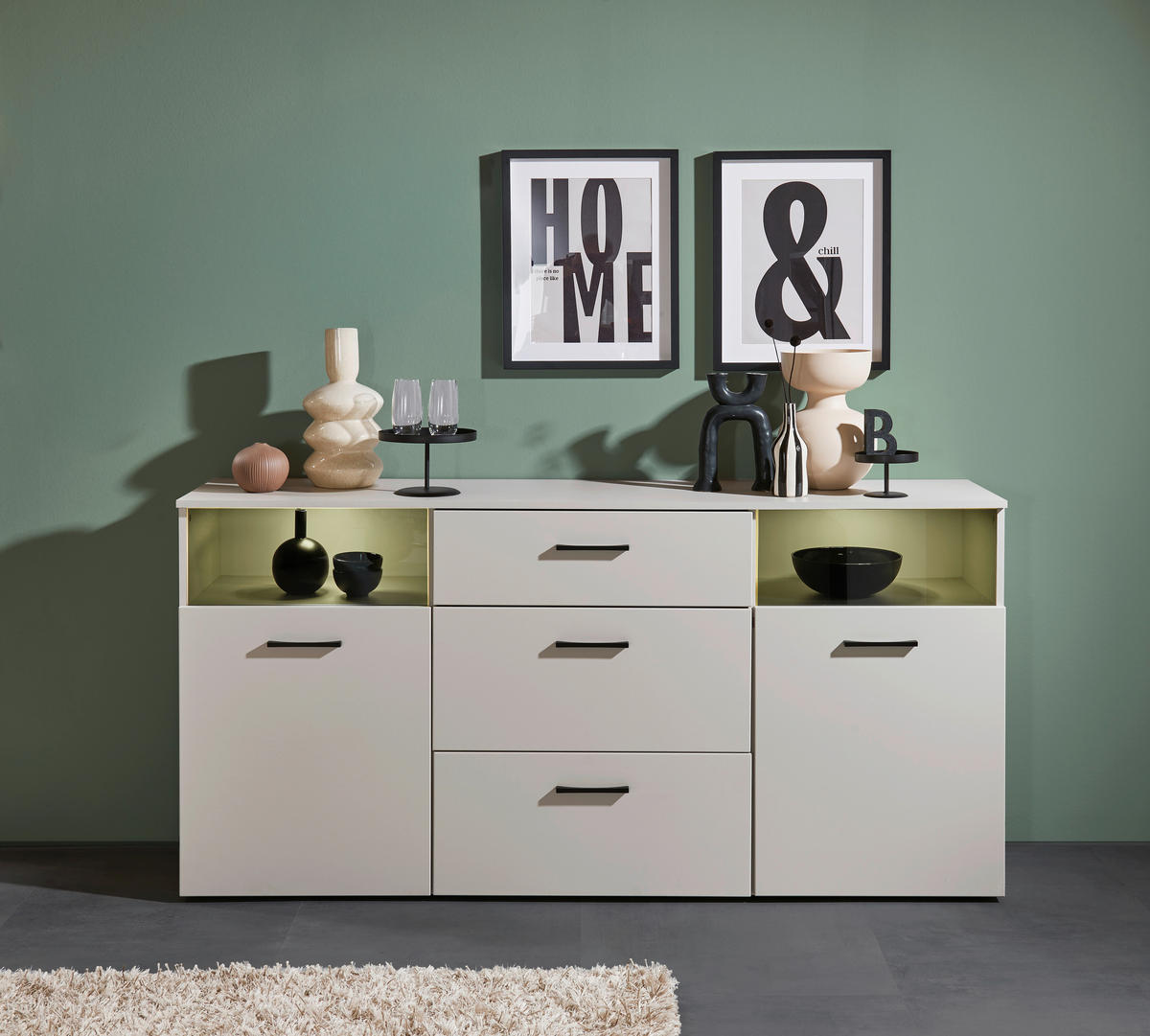 SIDEBOARD  in 180/86/38 cm  - Kaschmir/Schwarz, Design, Glas/Holzwerkstoff (180/86/38cm) - MID.YOU