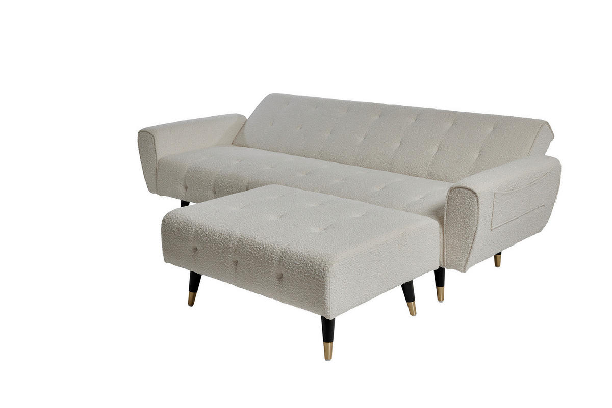 SCHLAFSOFA Bouclé Weiß  - Weiß, MODERN, Holz/Textil (213/83/153/173cm) - MID.YOU