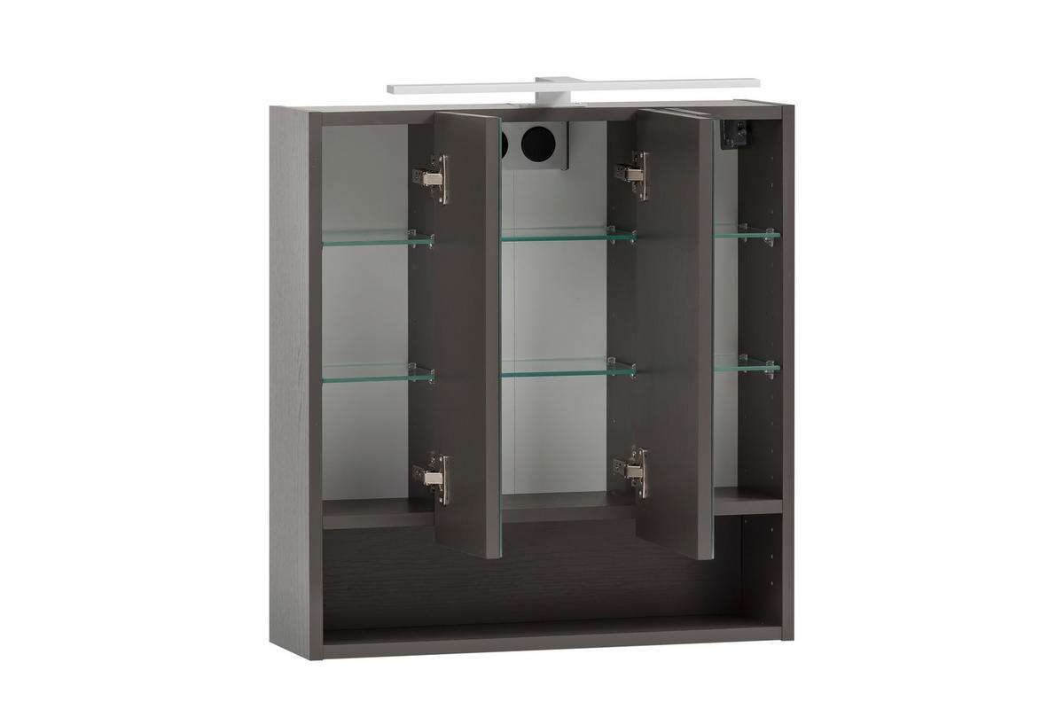 SPIEGELSCHRANK 60/64/20 cm  - Alufarben/Graphitfarben, Natur, Glas/Holzwerkstoff (60/64/20cm) - Xora