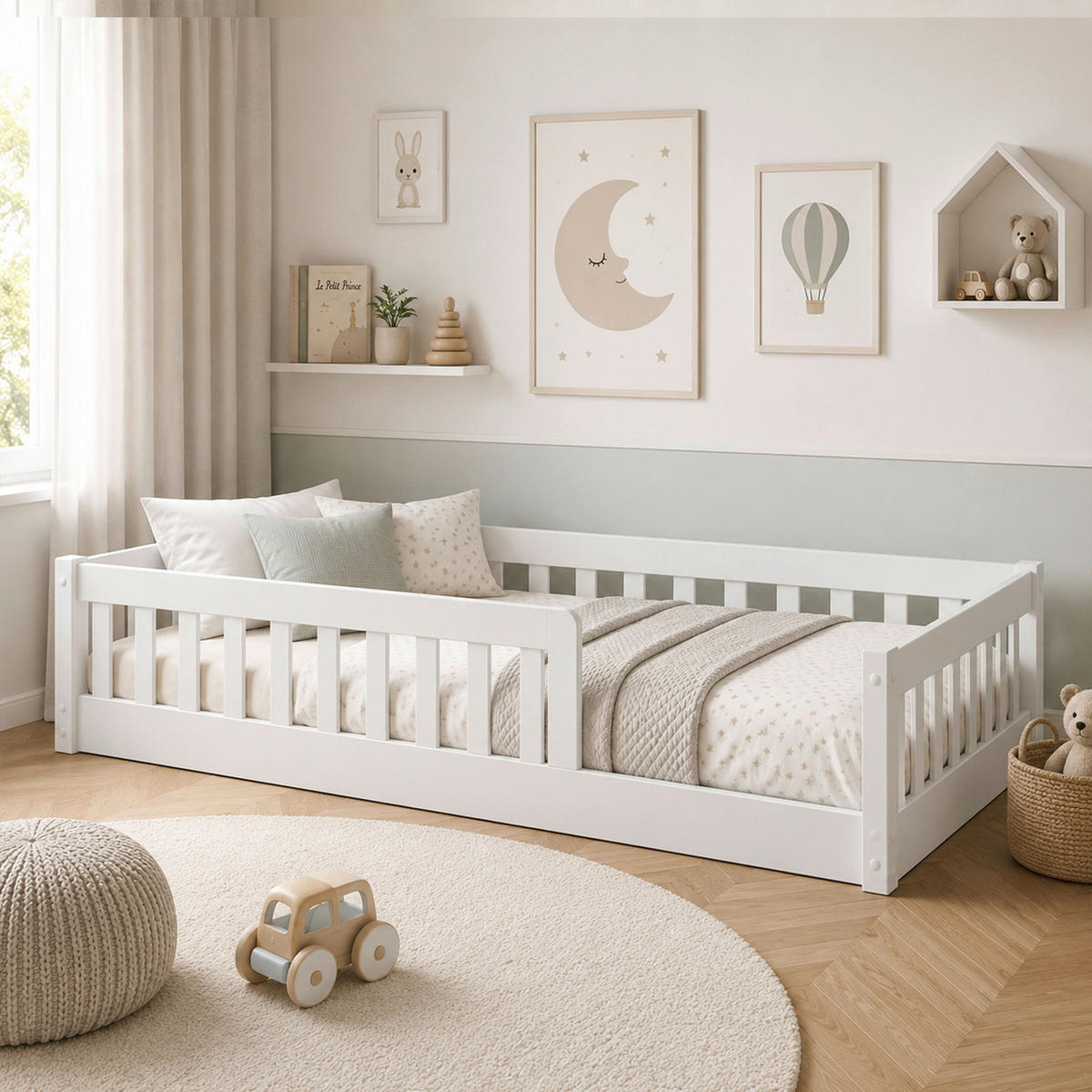 BODENBETT. 90/200 cm  in Weiß  - Naturfarben/Weiß, KONVENTIONELL, Holz (90/200cm) - Carryhome