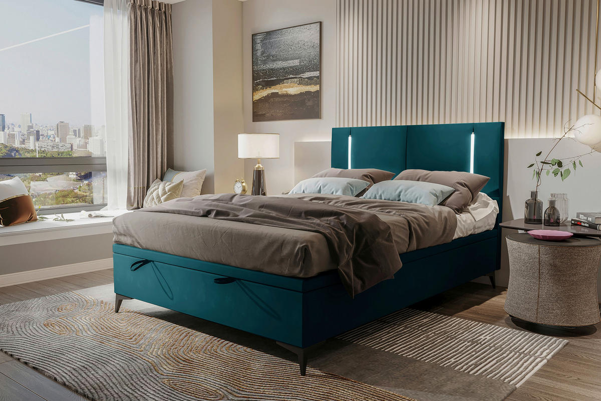 BOXBETT 140/200 cm  in Petrol  - Petrol/Schwarz, KONVENTIONELL, Textil/Metall (140/200cm) - Modante