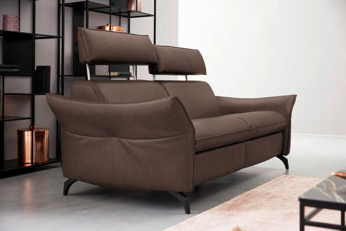 3-SITZER-SOFA in Echtleder Dunkelbraun  - Anthrazit/Dunkelbraun, Design, Leder/Metall (224/94/95cm) - Himolla