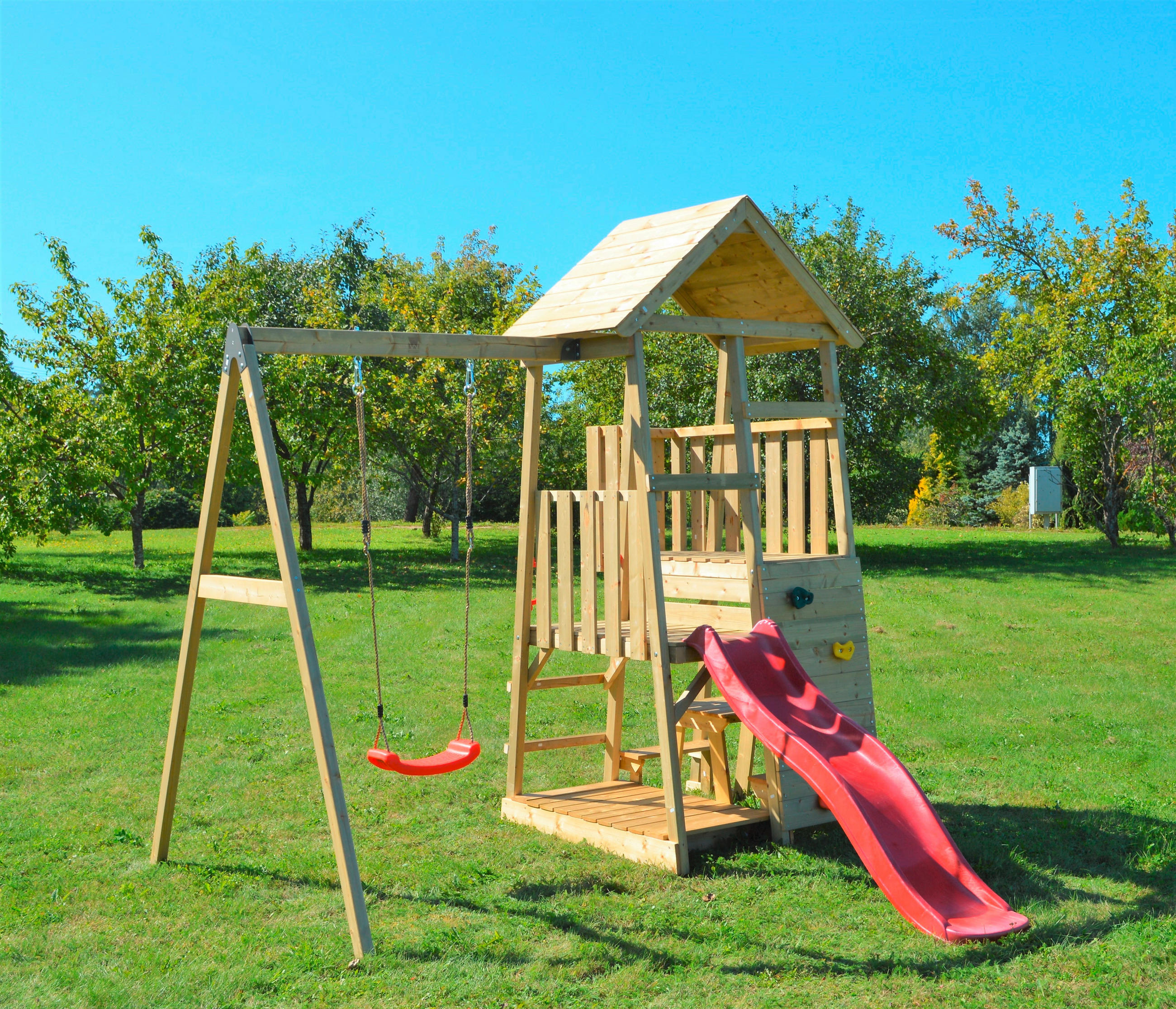 SPIELTURM 270/270/290 cm  - Rot/Naturfarben, KONVENTIONELL, Holz (270/270/290cm) - Ambia Garden