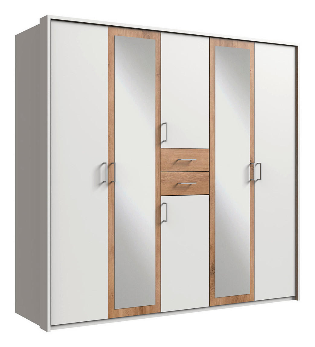 OMARA ZA OBLAČILA, bela, barve hrasta  - barve hrasta/bela, Design, umetna masa/steklo (225/210/58cm) - Hom`in
