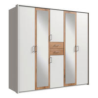 OMARA ZA OBLAČILA, bela, barve hrasta  - barve hrasta/bela, Design, umetna masa/steklo (225/210/58cm) - Hom`in