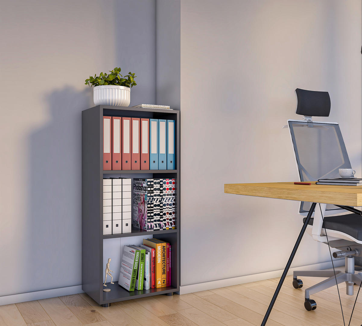 REGAL  49/108/32 cm Anthrazit  - Anthrazit/Schwarz, Modern, Holzwerkstoff/Kunststoff (49/108/32cm) - MID.YOU