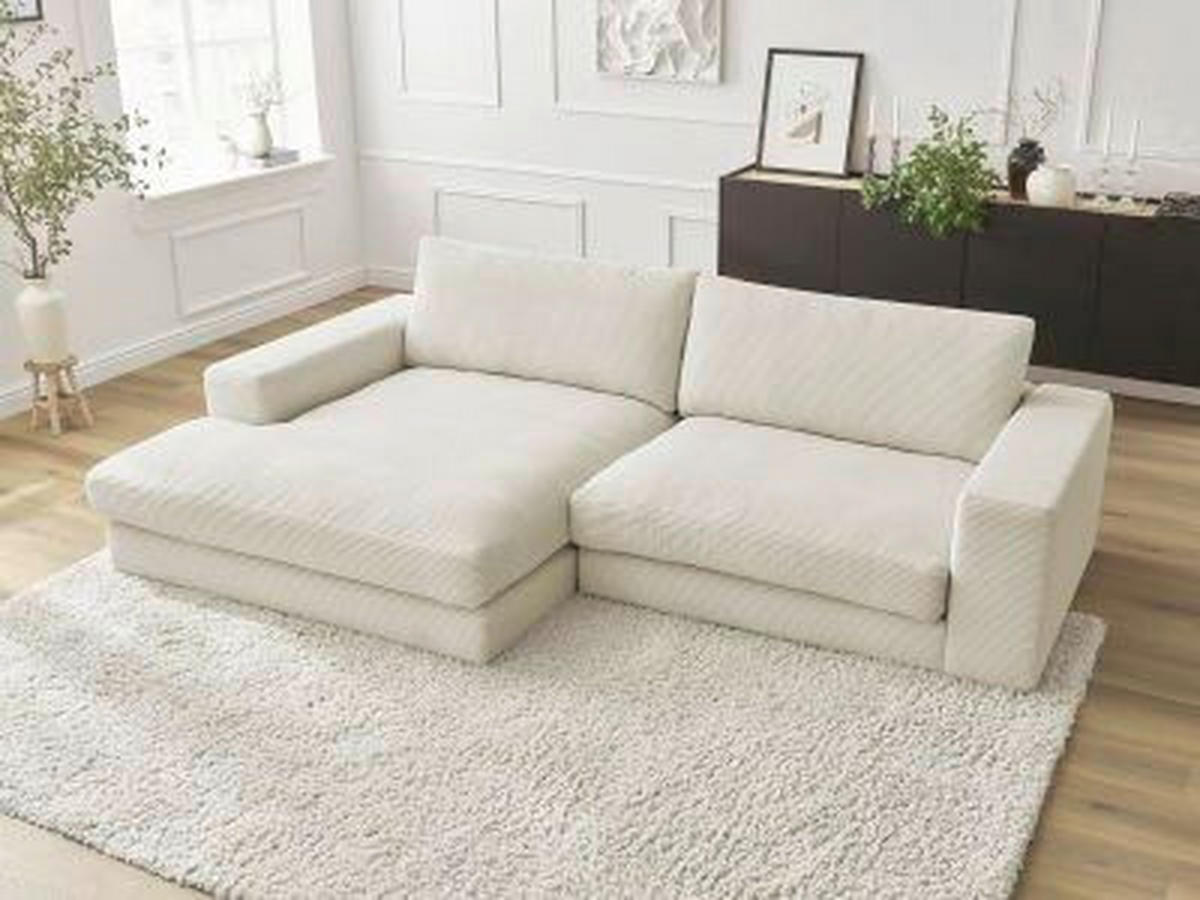 ECKSOFA  LEONARD Beige Cord  - Beige/Schwarz, MODERN, Kunststoff/Textil (159/274cm)