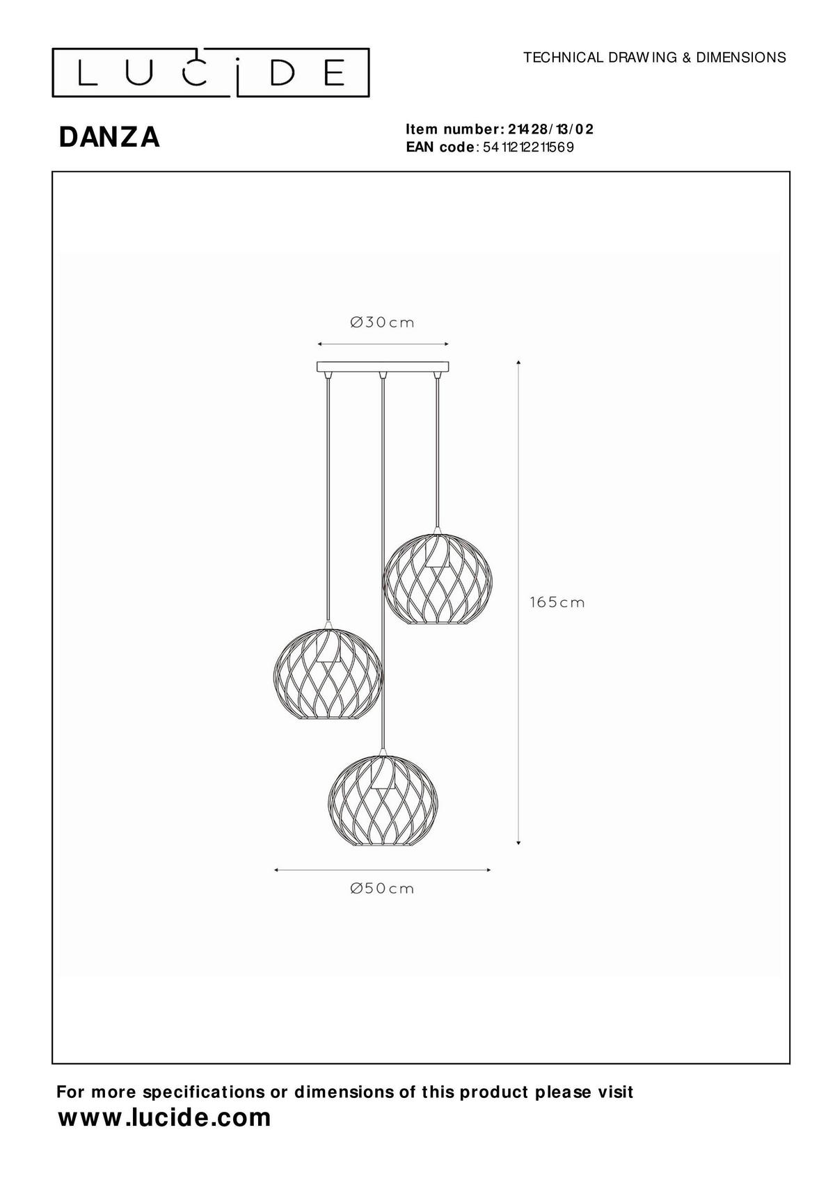PENDELLEUCHTE DANZA 50/50/165 cm   - Design, Metall (50/50/165cm) - Lucide