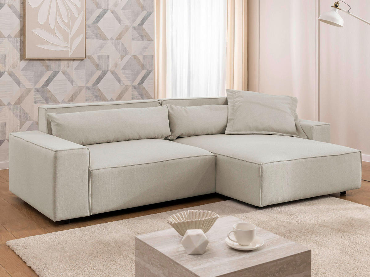 ECKSOFA Curduroy in Webstoff Ecru Rückenkissen  251/142 cm  - Ecru/Schwarz, Design, Kunststoff/Textil (251/142cm) - P & B