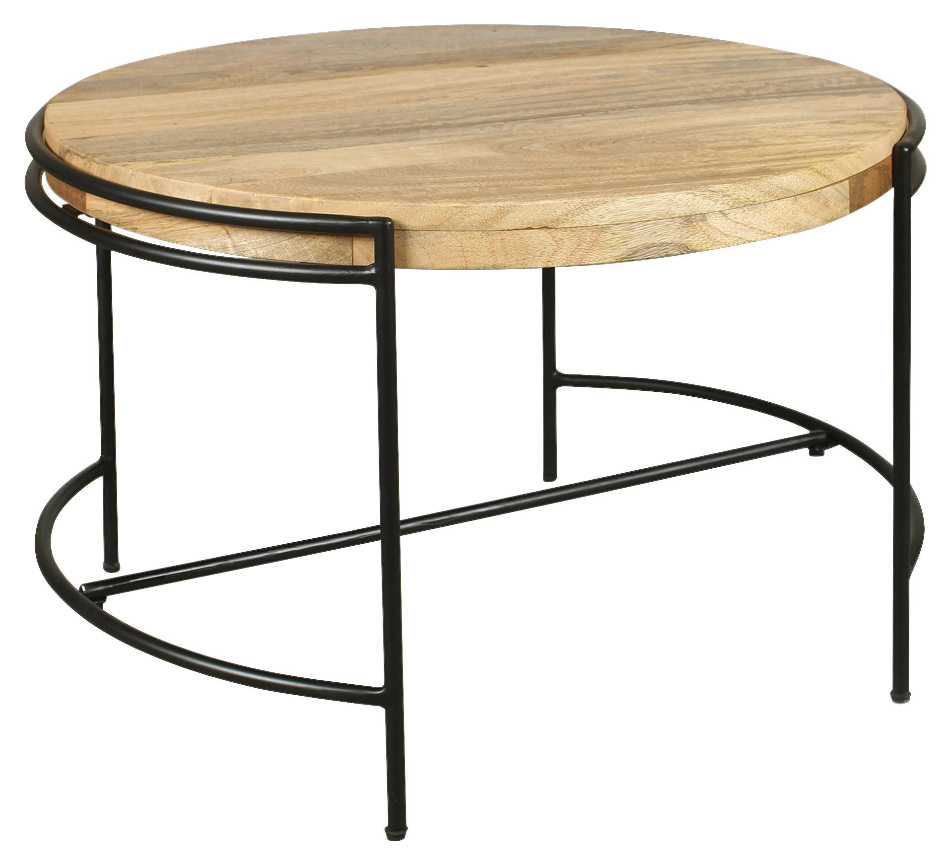 COUCHTISCH Mangoholz vollmassiv rund Schwarz, Hellbraun  - Hellbraun/Schwarz, Design, Holz/Metall (60/40cm) - Livetastic