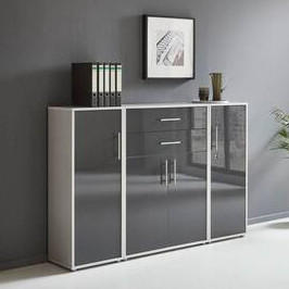 AKTENSCHRANK Grau, Anthrazit Hochglanz  - Anthrazit Hochglanz/Grau, MODERN, Holzwerkstoff (172,6/113,6/33cm) - MID.YOU