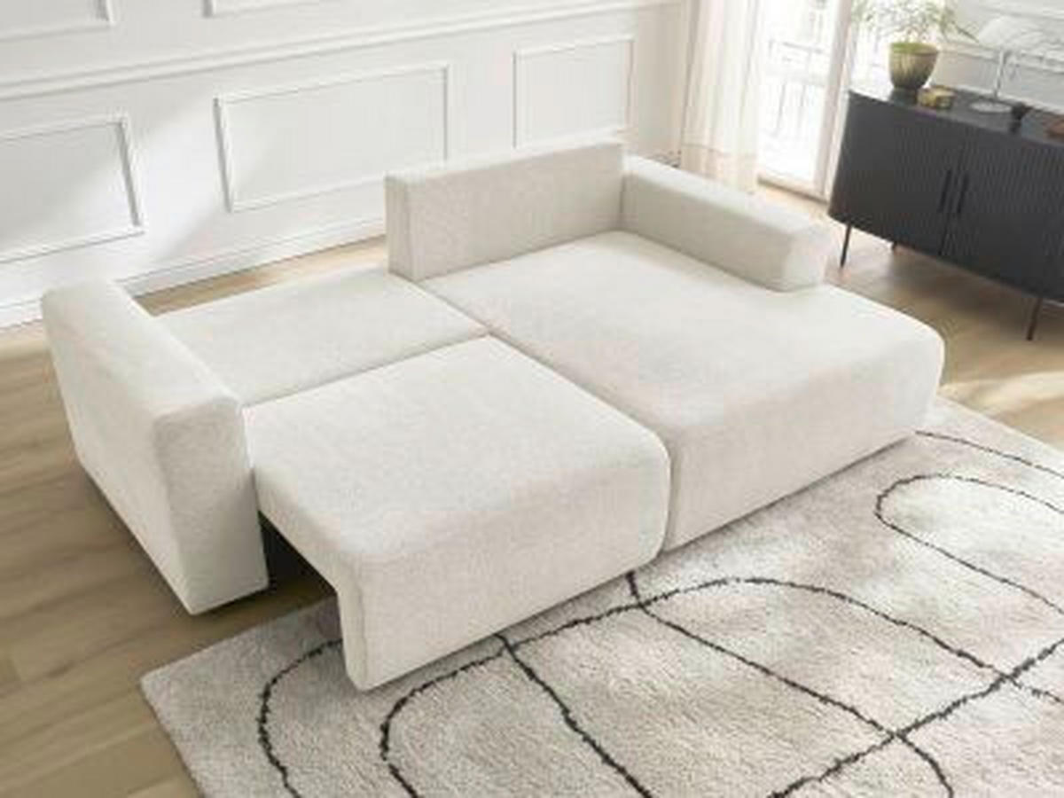 ECKSOFA Ottomane rechts  ATILLA Weiß Flachgewebe  - Schwarz/Weiß, MODERN, Kunststoff/Textil (244/149cm)