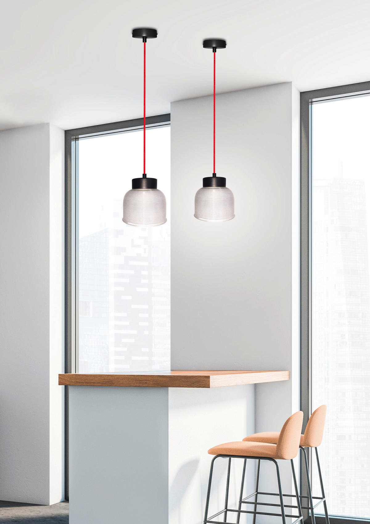 PENDELLEUCHTE 14.5/14.5/90 cm  - Transparent/Rot, Trend, Glas/Metall (14.5/14.5/90cm)