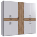 DREHTÜRENSCHRANK  in Weiß, Plankeneiche  - Plankeneiche/Schwarz, KONVENTIONELL, Holzwerkstoff/Kunststoff (225/208/58cm) - Carryhome