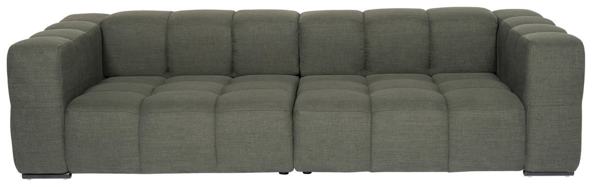 BIGSOFA  in Flachgewebe, Leinenoptik Olivgrün  - Schwarz/Olivgrün, Design, Textil/Metall (262/66/113cm) - Belluti