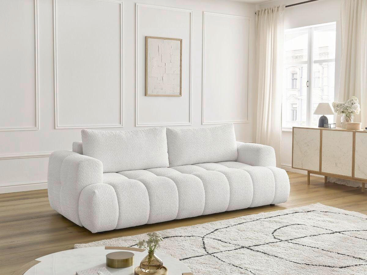 SCHLAFSOFA FUJI Bouclé Weiß  inkl.  - Schwarz/Weiß, MODERN, Kunststoff/Textil (251/113/88cm)