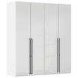 DREHTÜRENSCHRANK 201/235/61 cm,  in Weiß, Weiß Hochglanz, 4-türig  - Weiß Hochglanz/Schwarz, Basics, Holzwerkstoff/Metall (201/235/61cm) - Novel