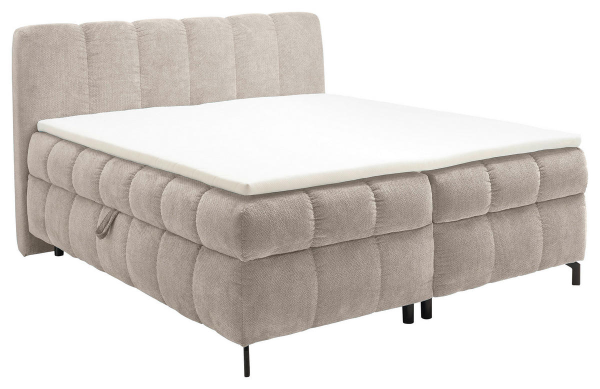 BOXBETT 180/200 cm,  in Creme, Bettkasten, Topper, Matratzen, H2 = mittel  - Creme/Schwarz, KONVENTIONELL, Kunststoff/Textil (180/200cm) - Hom`in