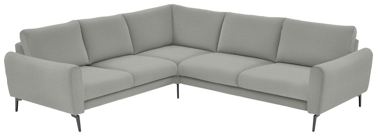 ECKSOFA in Velours, Feincord Silberfarben  - Silberfarben/Schwarz, Design, Textil/Metall (254/280cm) - Beldomo Style