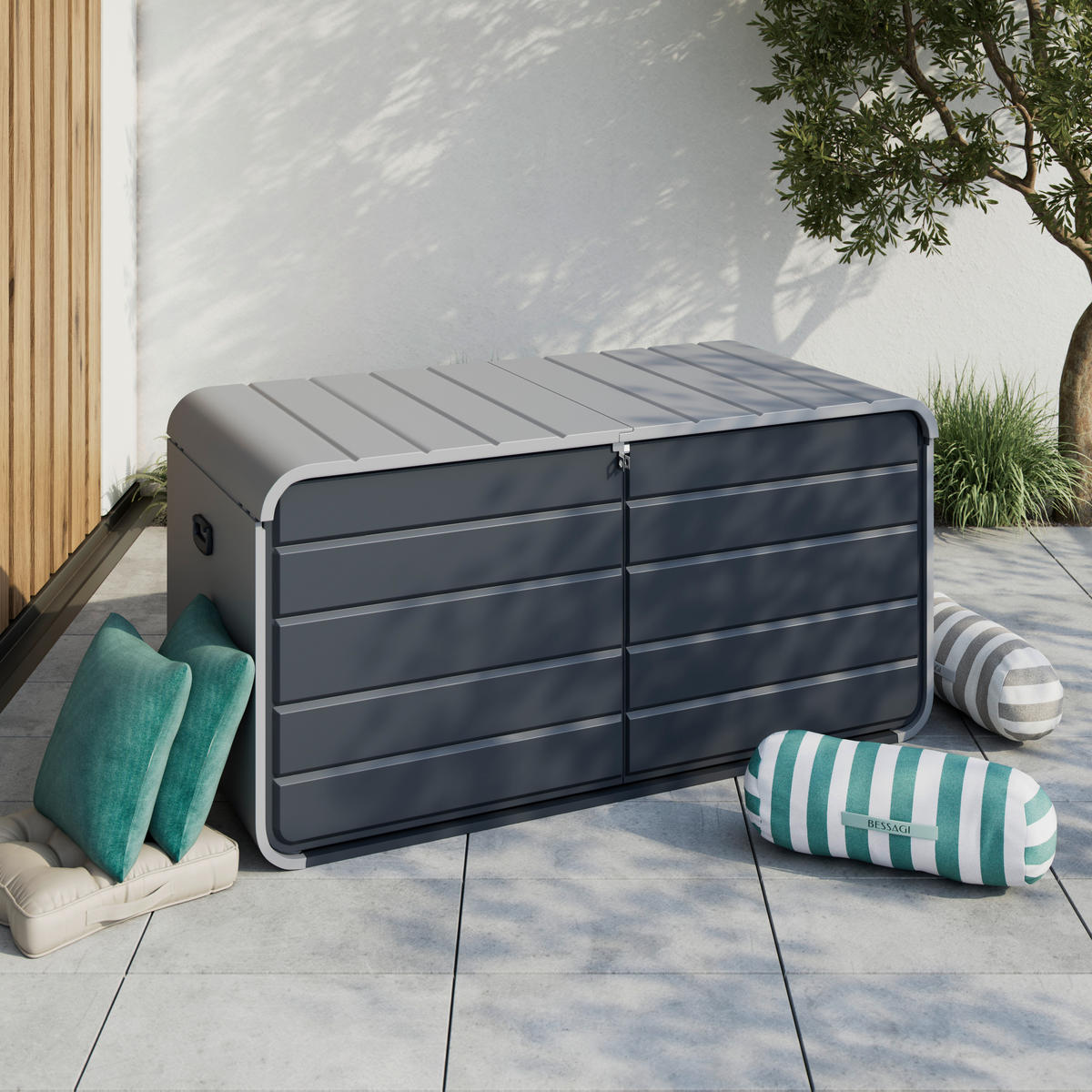 KISSENBOX 160/80/76 cm  - Anthrazit/Hellgrau, Design, Kunststoff/Metall (160/80/76cm) - Ambia Garden