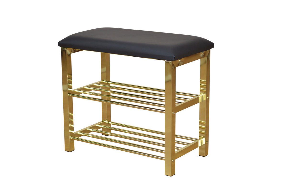 SCHUHBANK  in 57/50/30 cm  - Messingfarben/Schwarz, Design, Textil/Metall (57/50/30cm) - MID.YOU
