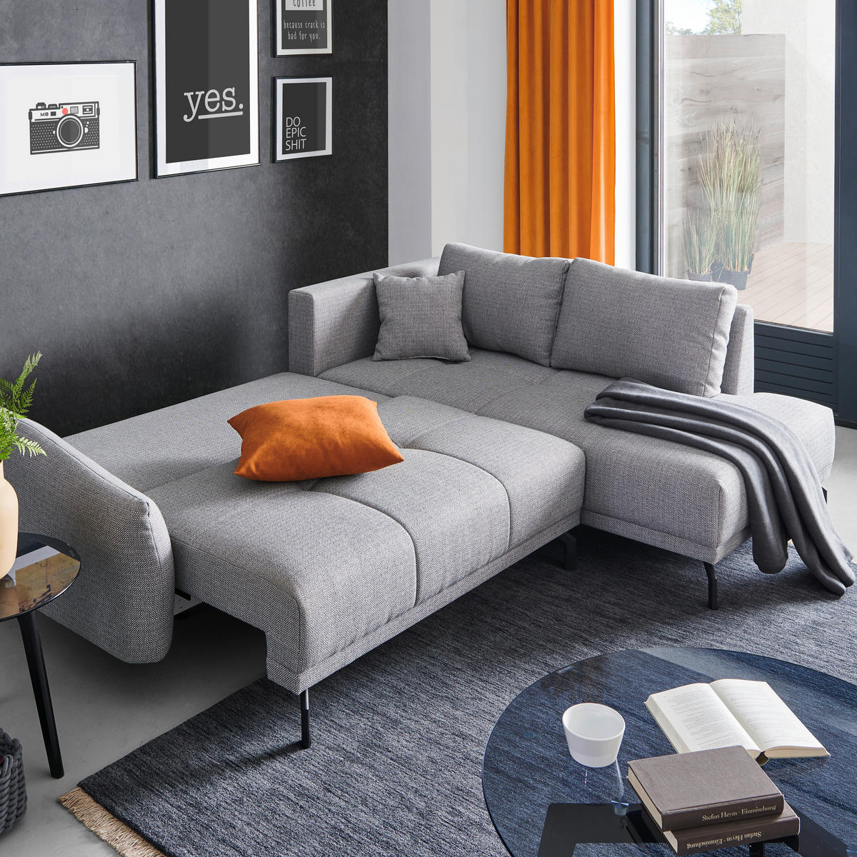 ECKSOFA in Webstoff Grau  250/191 cm  - Schwarz/Grau, Design, Textil/Metall (250/191cm) - Carryhome