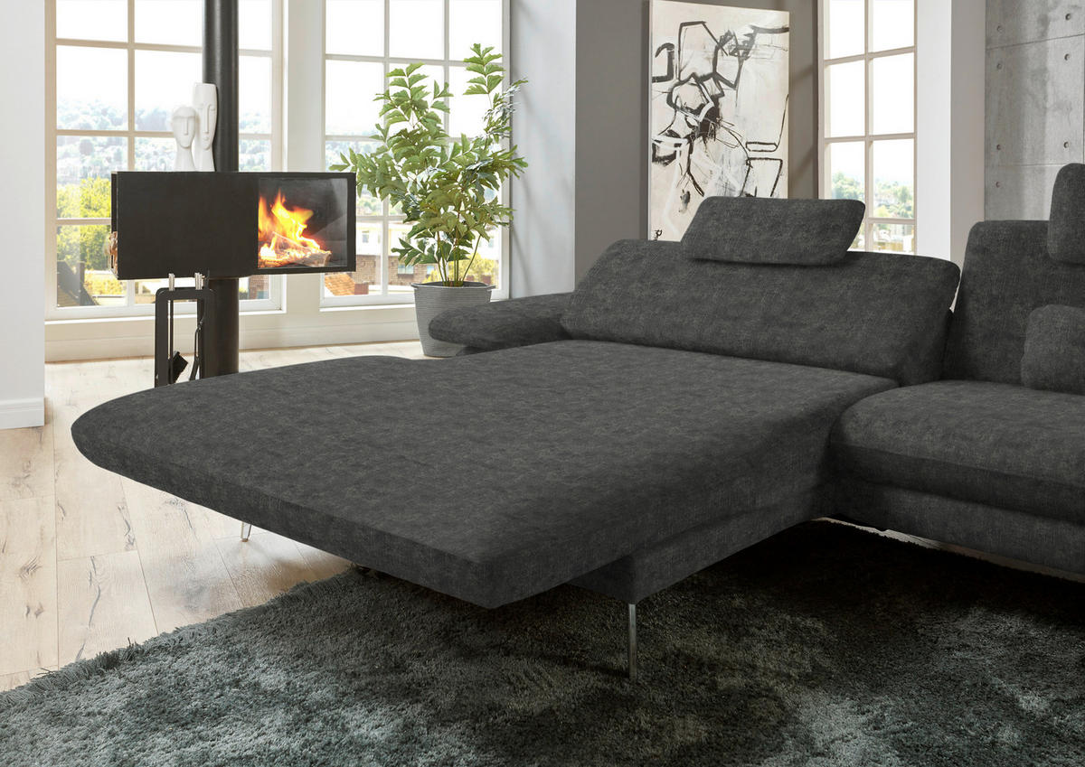 ECKSOFA in Velours Dunkelgrau  184/284 cm  - Dunkelgrau/Schwarz, Design, Textil/Metall (184/284cm) - Dieter Knoll
