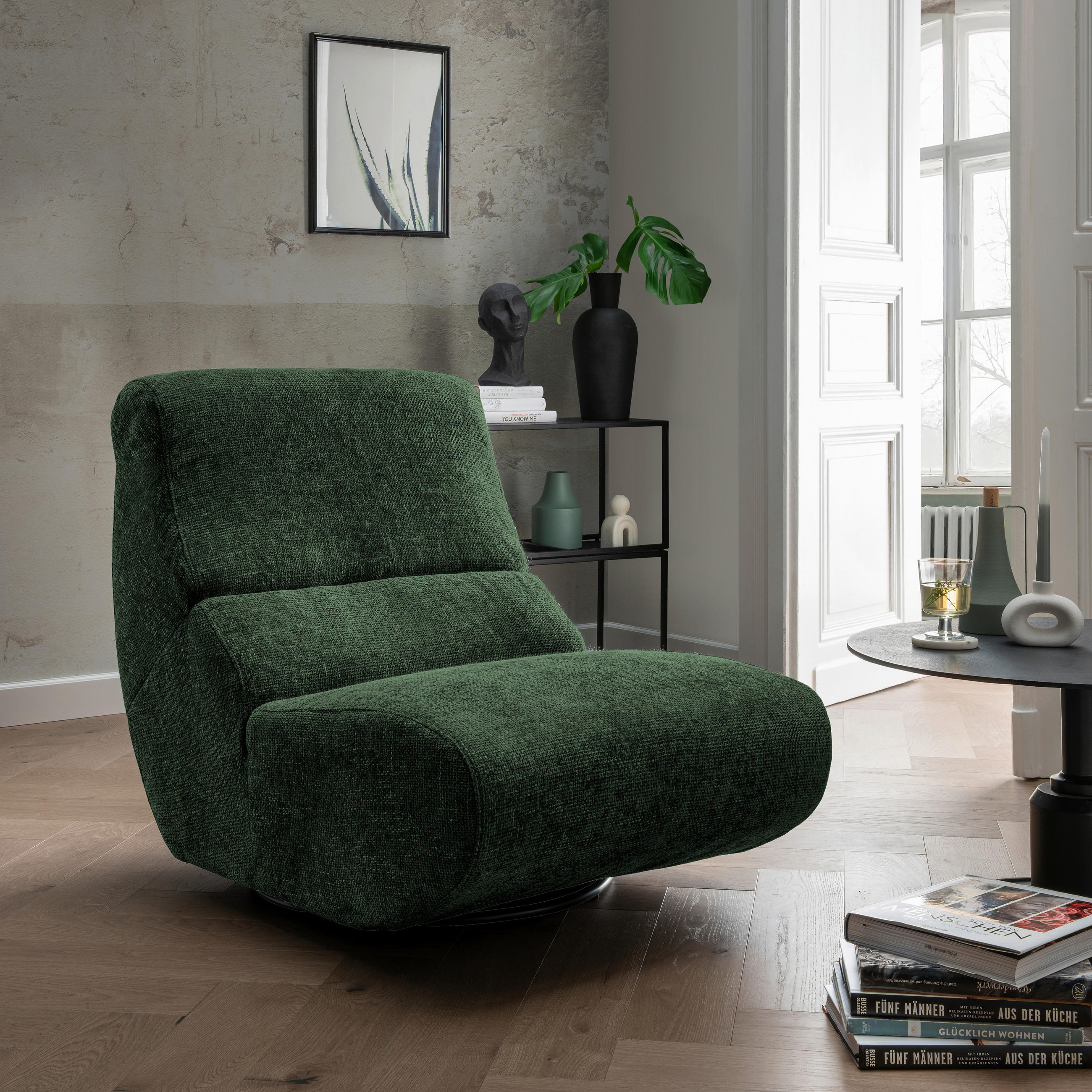 SESSEL in Struktur Waldgrün  - Waldgrün/Schwarz, Design, Textil/Metall (74/85/105cm) - Livetastic
