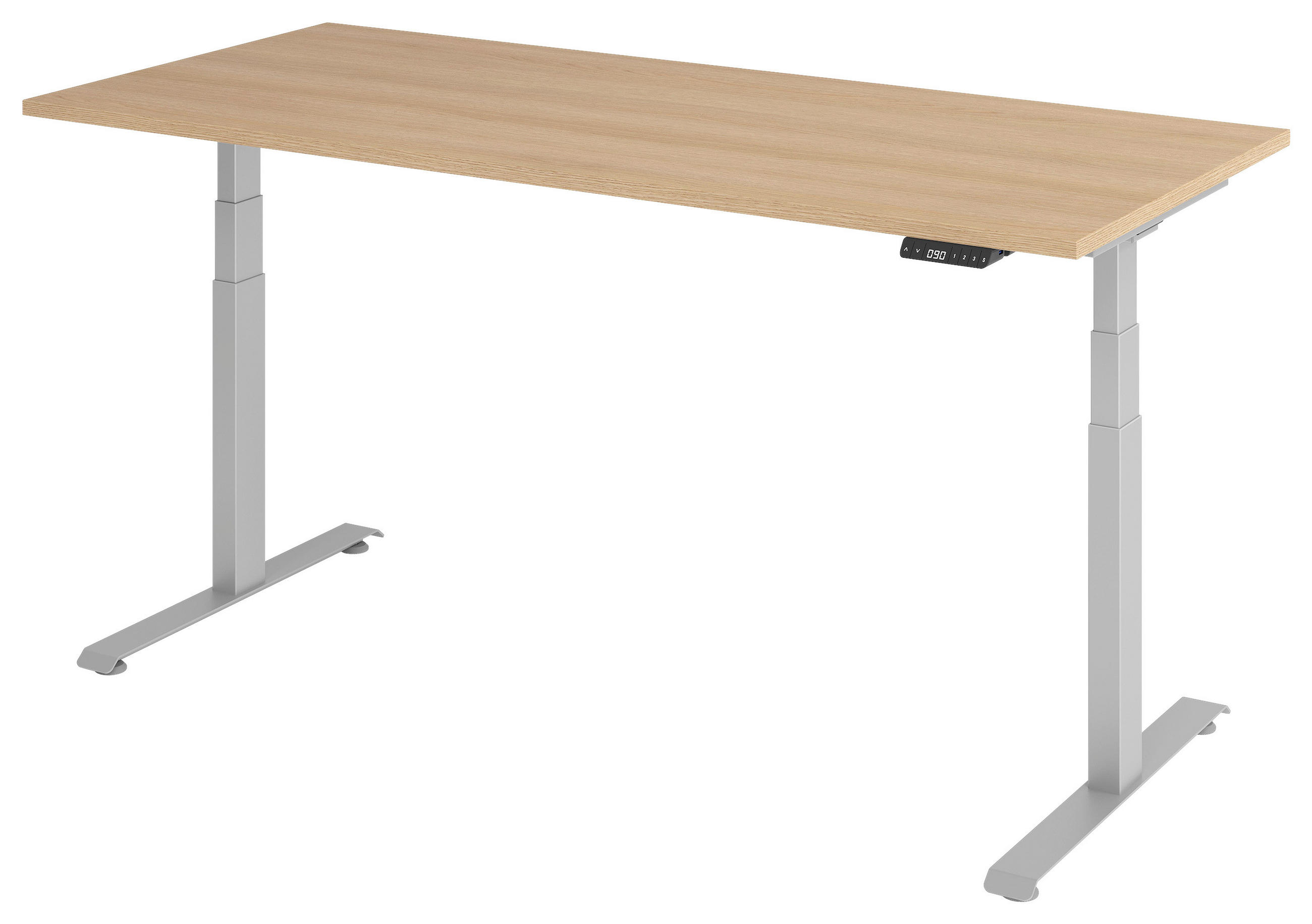 SCHREIBTISCH 180/80/64,5-129,5 cm Silberfarben, Eichefarben elektrisch höhenverstellbar  - Eichefarben/Silberfarben, KONVENTIONELL, Holzwerkstoff/Metall (180/80/64,5-129,5cm) - Venda