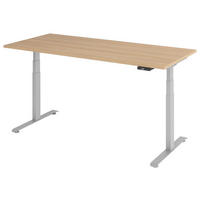 SCHREIBTISCH 180/80/64,5-129,5 cm Silberfarben, Eichefarben elektrisch höhenverstellbar  - Eichefarben/Silberfarben, KONVENTIONELL, Holzwerkstoff/Metall (180/80/64,5-129,5cm) - Venda