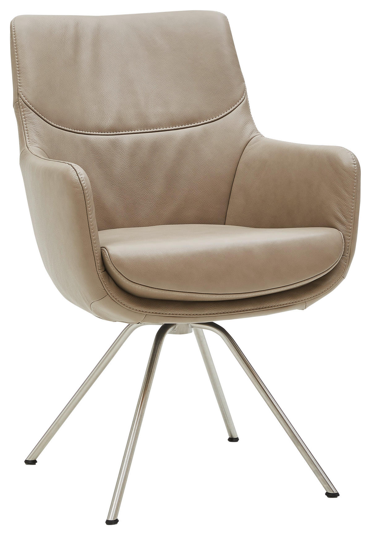 ARMLEHNSTUHL  in Echtleder pigmentiert  - Taupe/Edelstahlfarben, Design, Leder/Metall (60/90/61cm) - Dieter Knoll