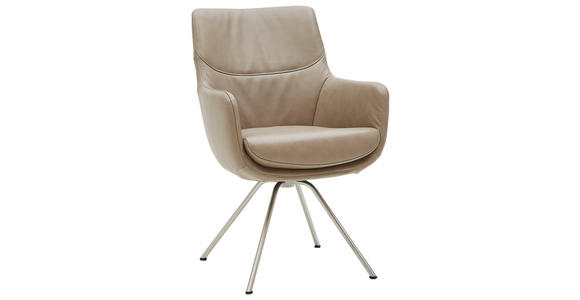 ARMLEHNSTUHL  Lederauswahl, Stoffauswahl, Sitzfläche 360° drehbar  Echtleder  - Taupe/Edelstahlfarben, Design, Leder/Metall (60/90/61cm) - Dieter Knoll