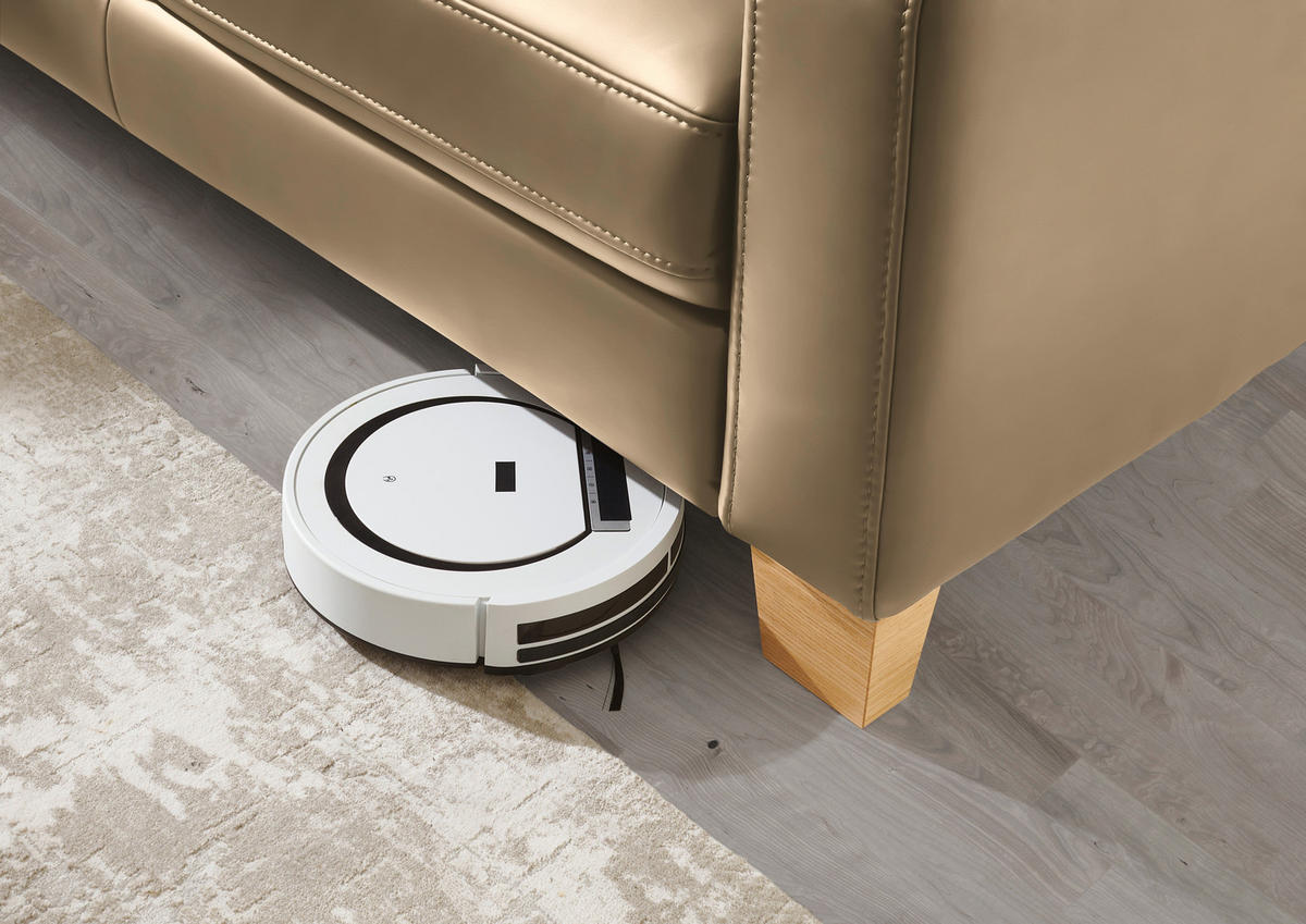 ECKSOFA in Echtleder Beige  - Eiche Bianco/Beige, Konventionell, Leder/Holz (235/257cm) - Valdera