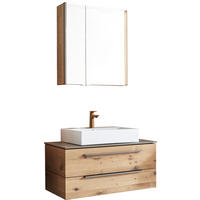 BADEZIMMER 3-teilig  in 95,4 cm  - Eichefarben/Titanfarben, MODERN, Glas/Holz (95,4cm) - Valdera