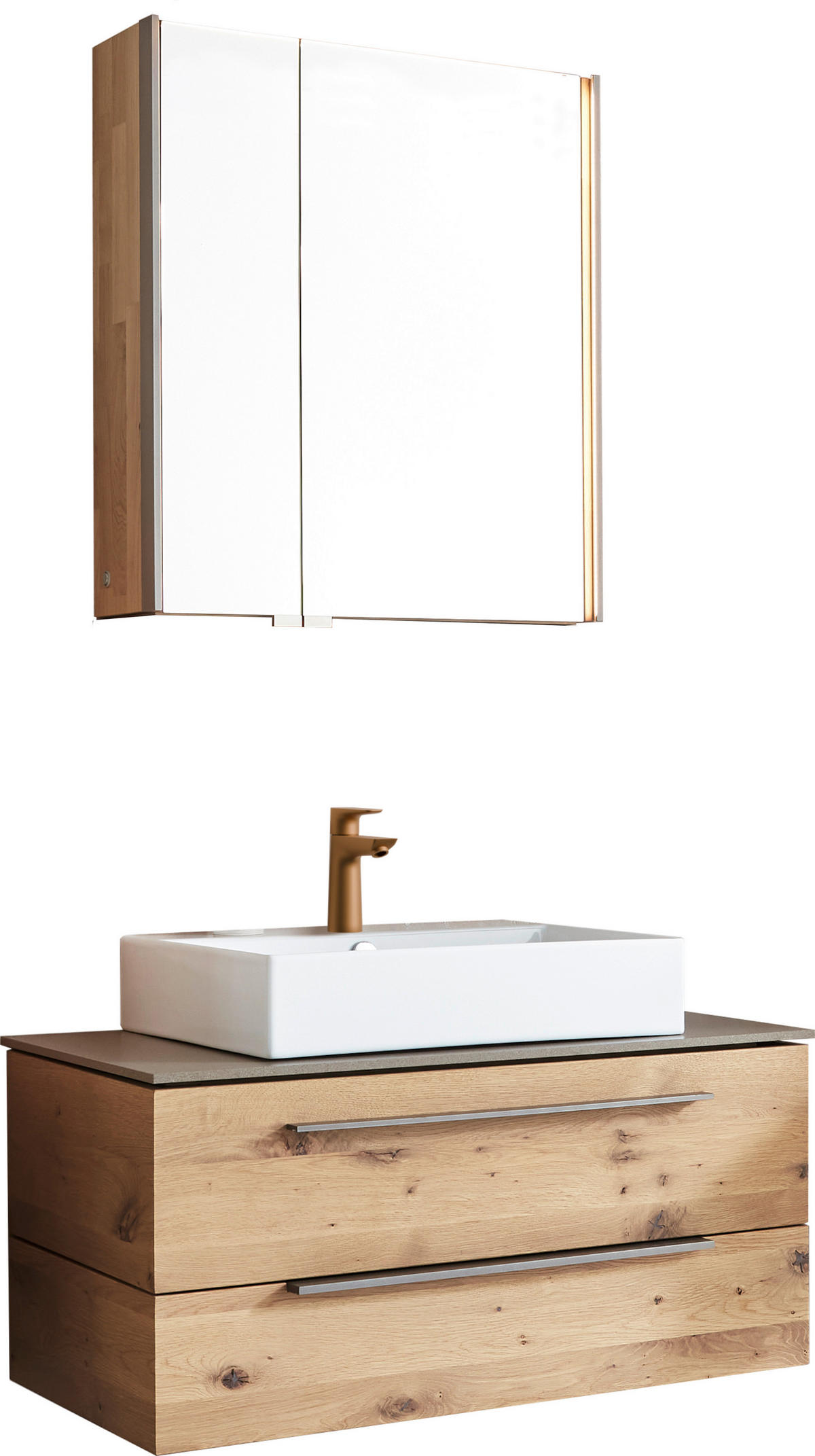 BADEZIMMER 3-teilig  in 95,4 cm  - Eichefarben/Titanfarben, MODERN, Glas/Holz (95,4cm) - Valdera