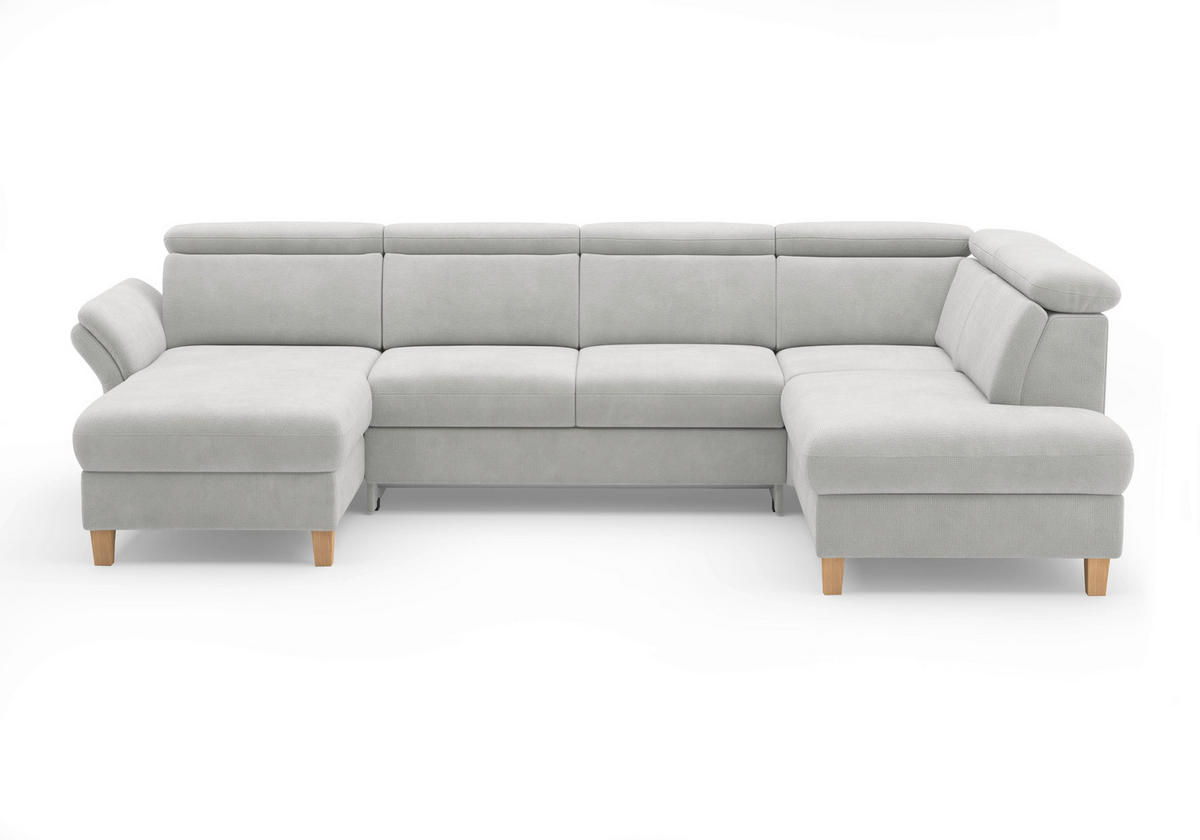 WOHNLANDSCHAFT GLENDALE E Silberfarben Flachgewebe  - Eichefarben/Silberfarben, KONVENTIONELL, Holz/Textil (166/321/193cm) - Sit & More