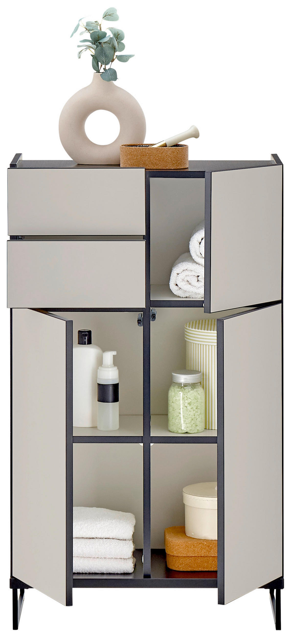 MIDISCHRANK 60/102/31 cm  - Kaschmir/Schwarz, Basics, Holzwerkstoff/Metall (60/102/31cm) - MID.YOU