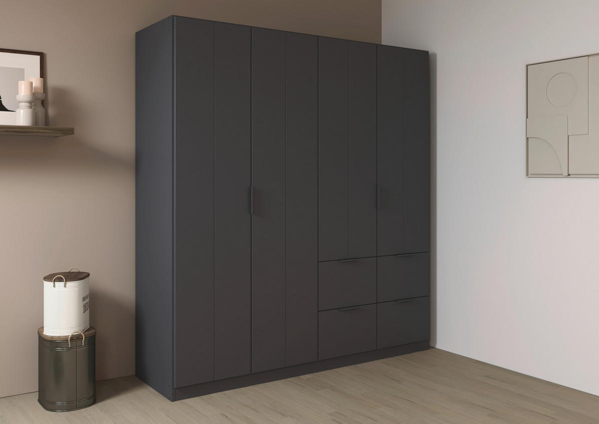 GARDEROB MED GÅNGJÄRN 181/197/56 cm 4-dörrar - grå, Modern, metall/trämaterial (181/197/56cm) - Rauch Möbel