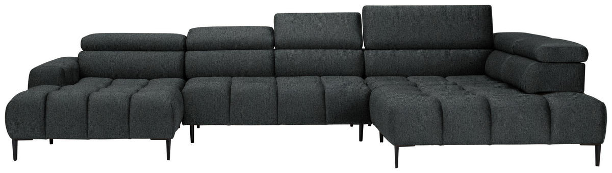 WOHNLANDSCHAFT in Webstoff Graphitfarben  - Schwarz/Graphitfarben, Design, Textil/Metall (177/385/216cm) - Welnova