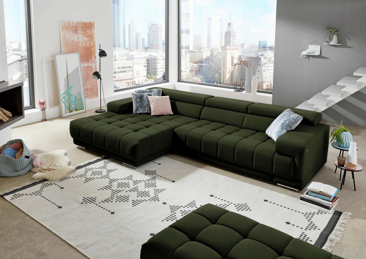 ECKSOFA Mikrofaser Waldgrün  - Waldgrün/Silberfarben, Design, Textil/Metall (190/335cm) - Beldomo Speed