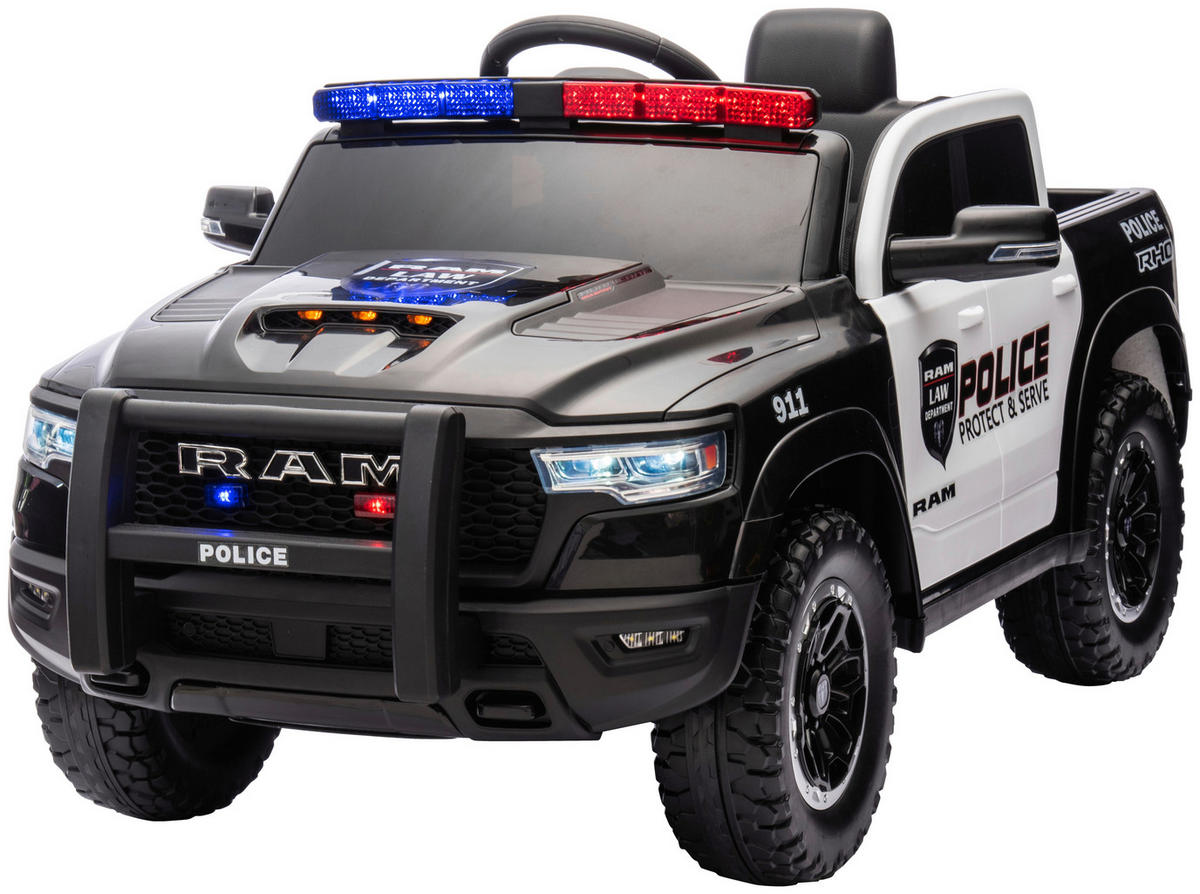 ELEKTRO-KINDERAUTO RAM 1500 POLICE TRUCK Schwarz, Weiß  - Schwarz/Weiß, KONVENTIONELL, Kunststoff/Metall (119/68/57cm)