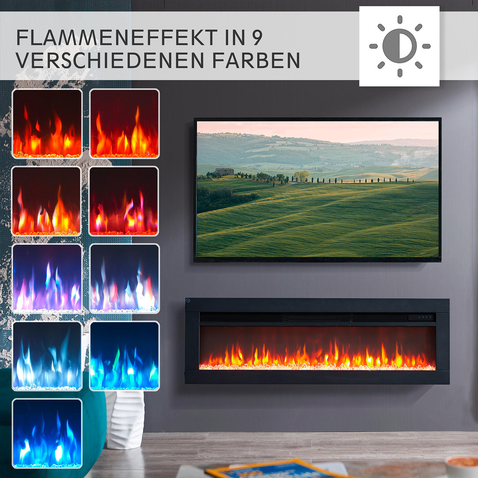 Thumbnail - Xxxl Elektrokamin Balderia Agnes 40\, Schwarz, Metall, 102x33x12 cm, Fernbedienung, Flammeneffekt separat schaltbar, The...