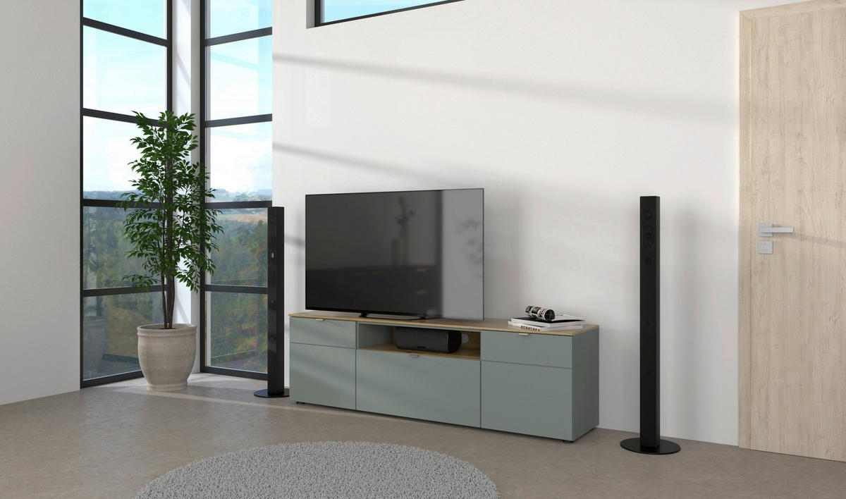 LOWBOARD  in 180/55/41 cm  - Schilfgrün/Silberfarben, Design, Holzwerkstoff/Metall (180/55/41cm)